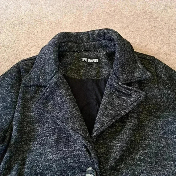 Steve Madden 3/4 Length Knit  Coat Grey Black Heathered Jacket Large Pea Coat - Picture 2 of 12